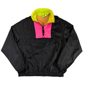 Vintage Ocean Pacific OP Men's XL Windbreaker Black Pink Yellow Neon 80's 90's